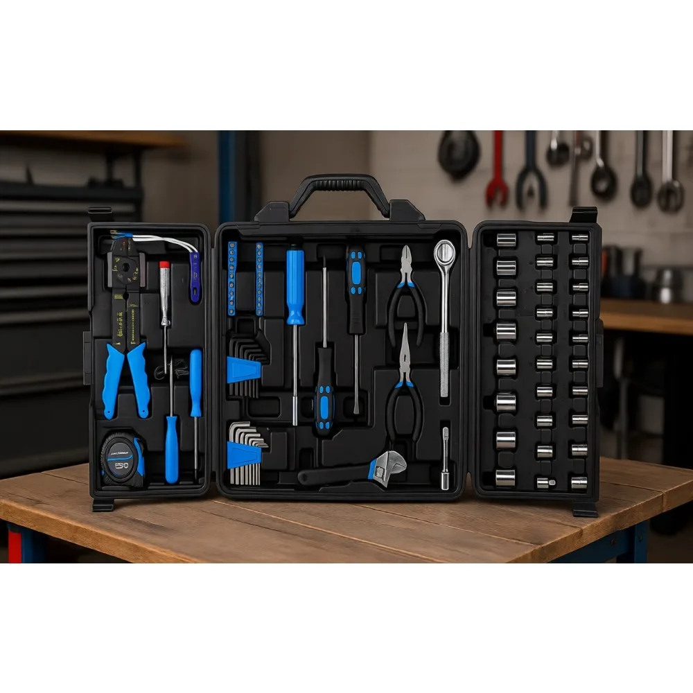 

122 Piece Auto Tool Accessory Set with Drive Socket and Wrench Blue