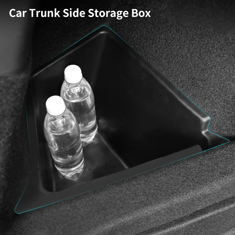 Car Trunk Side Storage Box For Tesla Model Y 2019-22 Hollow Cover Organizer Flocking Mat Partition Board Stowing Tidying