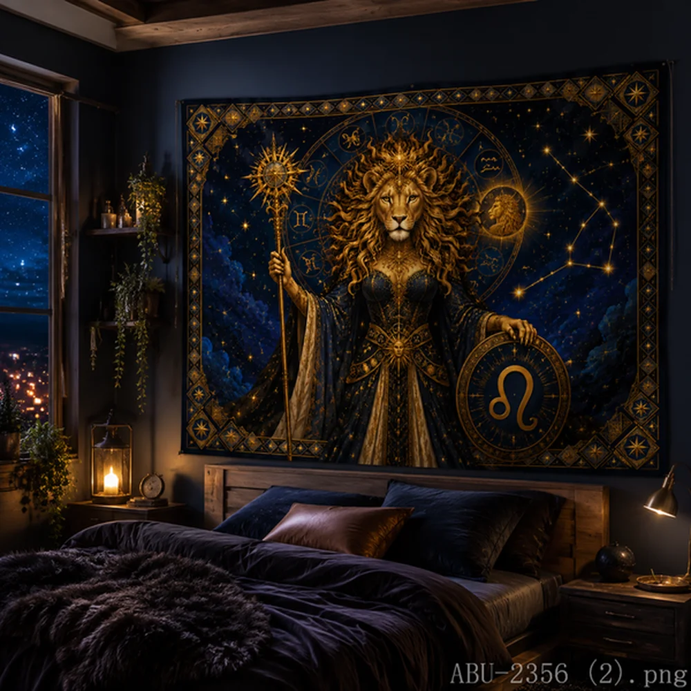 VIKAMA Cosmic Black Cat Tapestry, Moon Goddess & Starry Sky Wall Hanging, Spiritual Yoga Room Decor