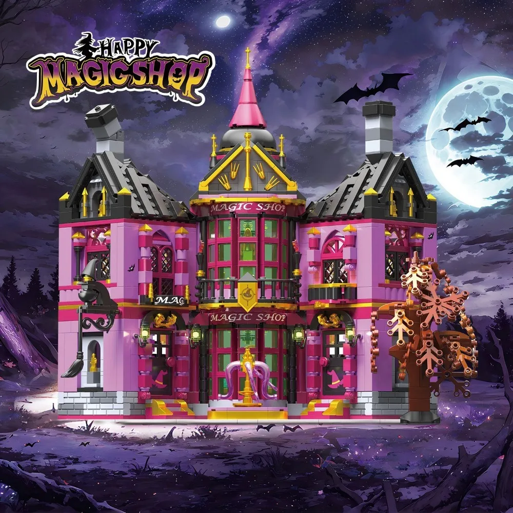 Creative Magic Laboratory Castle Shop Building Blocks Architecture Haunted House Model Assemble Brick Toy Halloween Gift