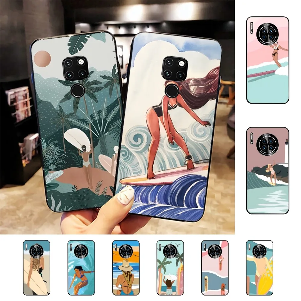 Surfboard Surfing Art Surf Girl Phone Case For Huawei Mate 10 20 30 40 50 lite pro Nova 3 3i 5 6 SE 7 pro 7SE