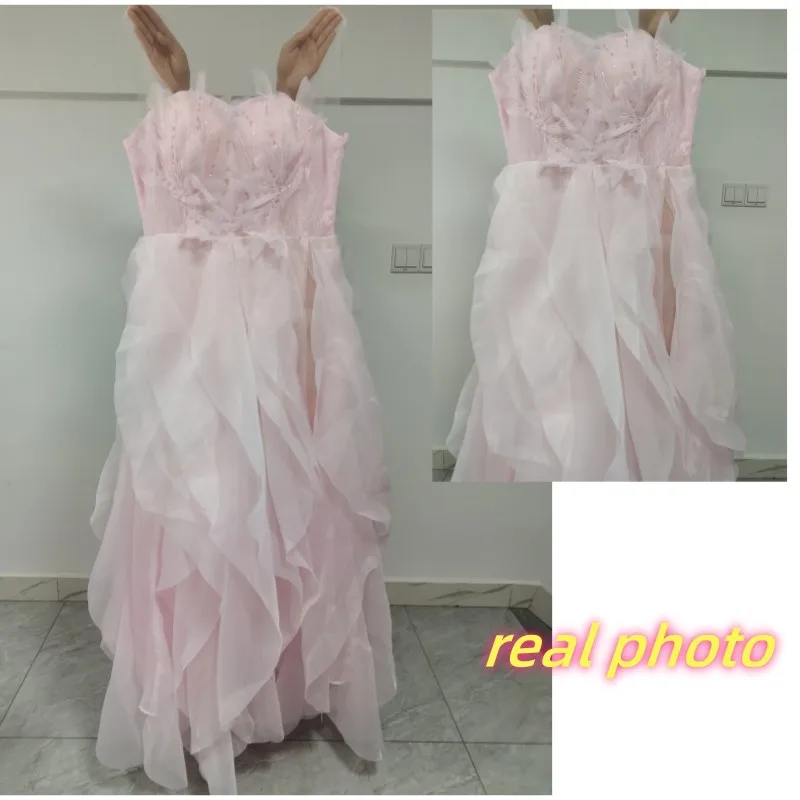 Pink Evening Dress Women Luxury Elegant Ruffles Fairy Birthday Prom Gown Exquisite Sleeveless Bride Banquet Sukienka Customized