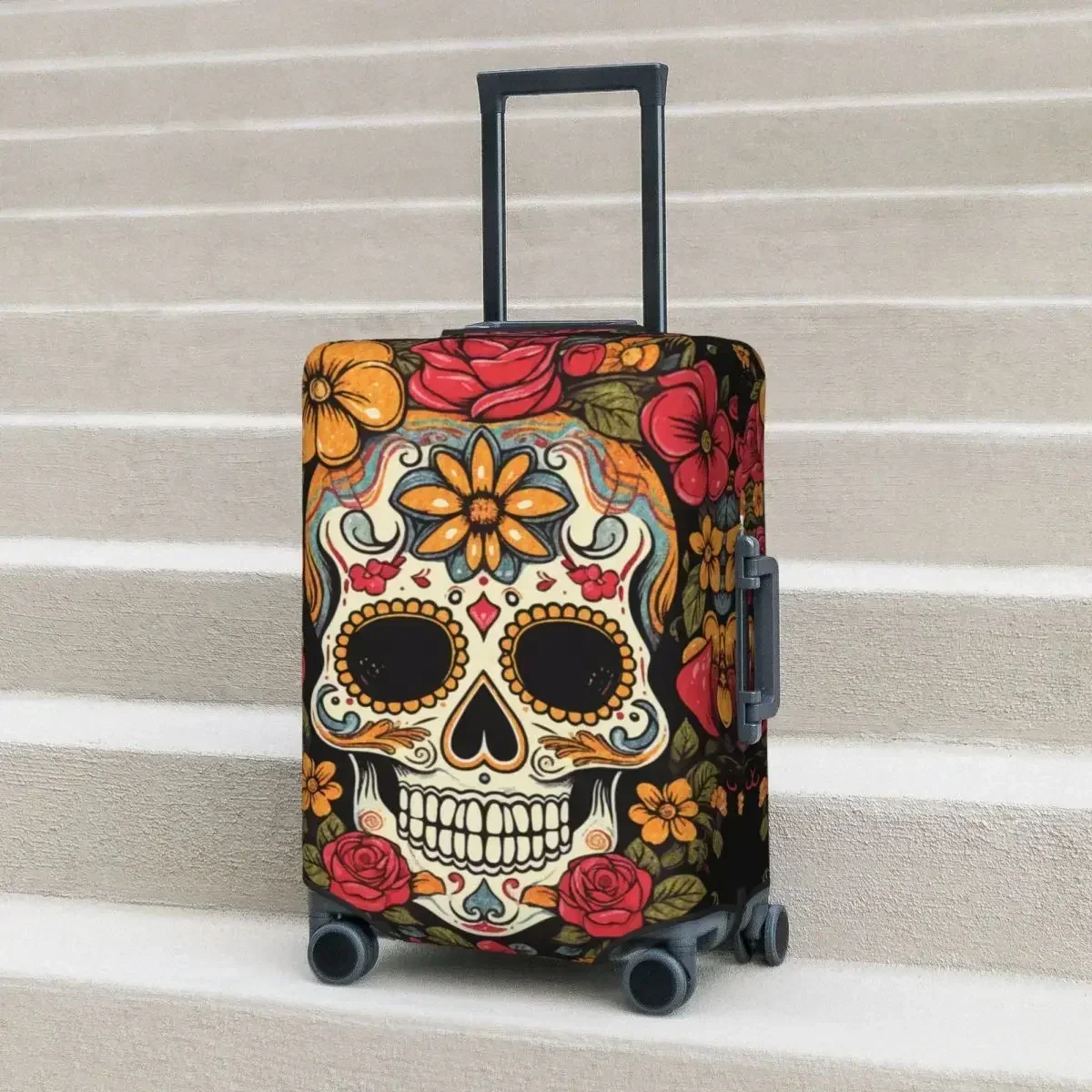 Sugar Skull Floral Suitcase Cover Halloween Funny Party Travel Vacation Elastic Luggage Supplies Protector