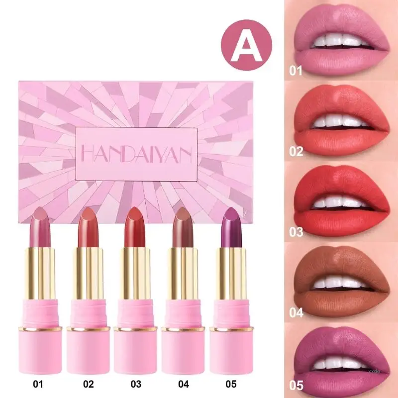 

HANDAIYAN 5pcs Matte Lipstick Long-Lasting Wear Non-Stick Cup Not Fade Waterproof Lip Gloss for Women