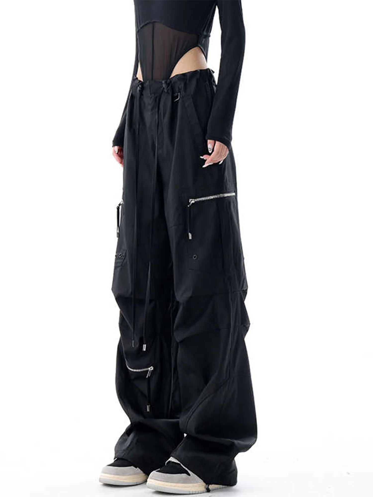 Pantalones Cargo holgados grises para mujer, pantalones de chándal Vintage Y2k, pantalones de paracaídas, pantalones Grunge estilo japonés de los años 2000, ropa de verano 2025