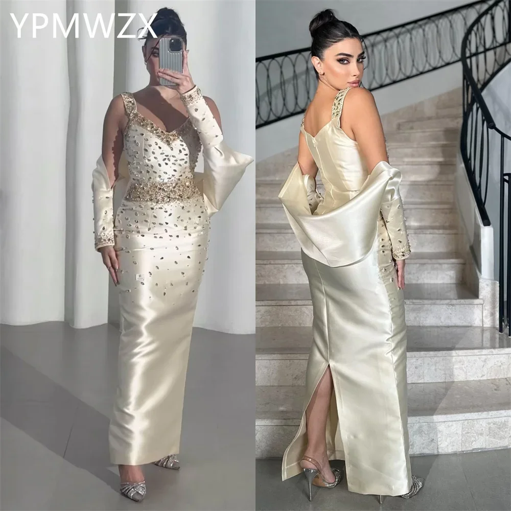 

Customized Evening Dress Women Prom Gown Formal YPMWZX V-neck Column Floor Length Skirts Draped Bespoke Occasion Dresses Party