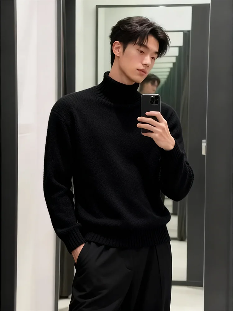 

Американский трикотажный свитер с высоким воротником Thiened Fce, мужской облегающий внутренний свитер, зимний трикотаж Cleanfit