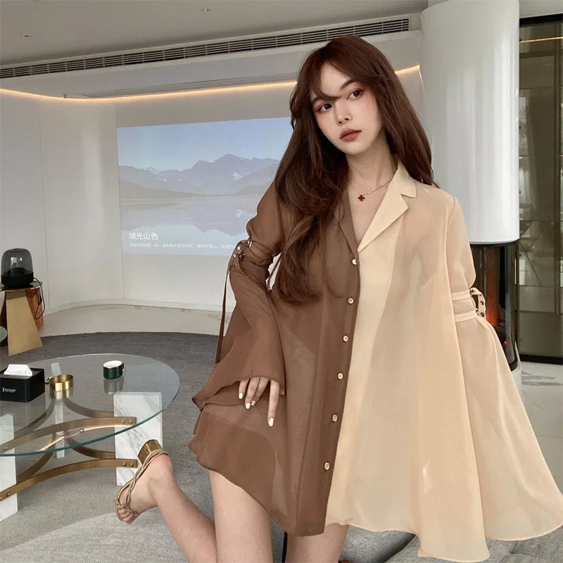 Deeptown Vintage Women Blouses Elegante Cottagecore Harajuku Oversized Chic Korean Fashion Casual Aesthetic Shirt Dress Female