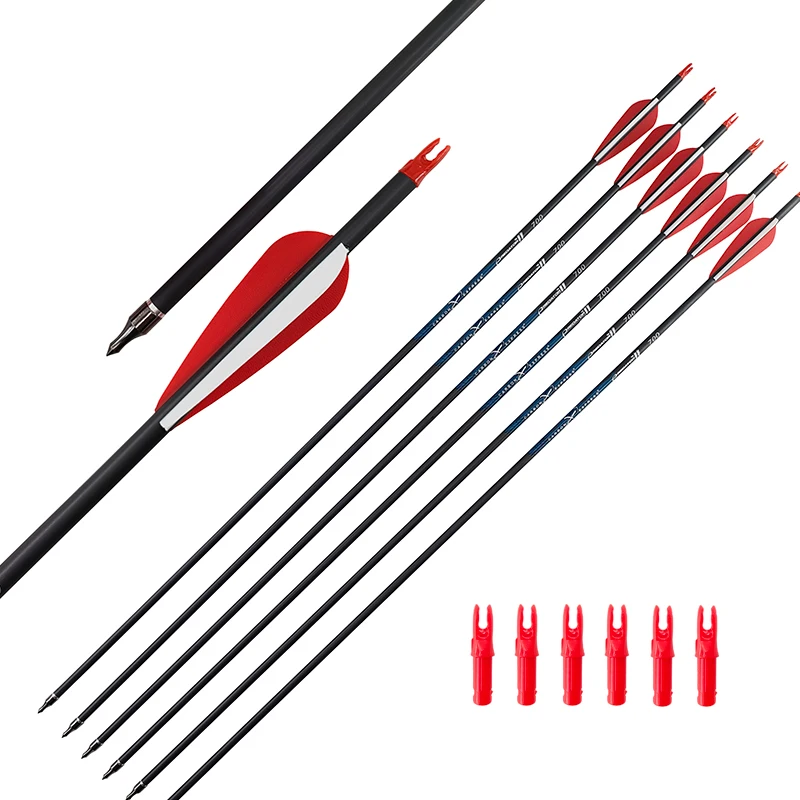 

30\32 Inch ID6.2mm Carbon Arrow shaft 3 inch vanes with Removable Tips for Compound & Recurve Bow Practice Hunting Arrows 12pc