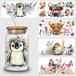 5 Sheets Animal UV DTF Cup Stickers, Glass DTF Transfer Stickers, Waterproof Wipe Transfer Paper for 16 oz Glass, Cups,