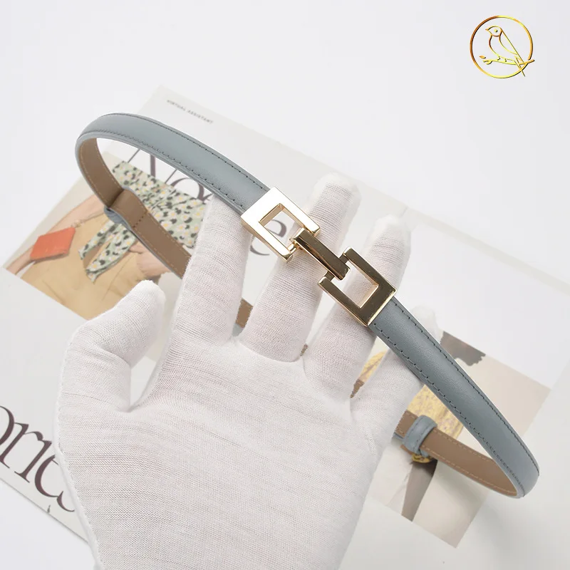 Модный регулируемый тонкий ремень с пряжкой из натуральной кожи, новый стиль, украшение с юбкой на талии, универсальный небольшой ремень без дырокола