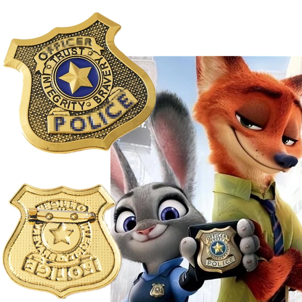 MINISO Zootopia Zootropolis Judith Laverne Hopps Cosplay Costume Metal Police Badge Pin Alloy Brooch Accessories Props