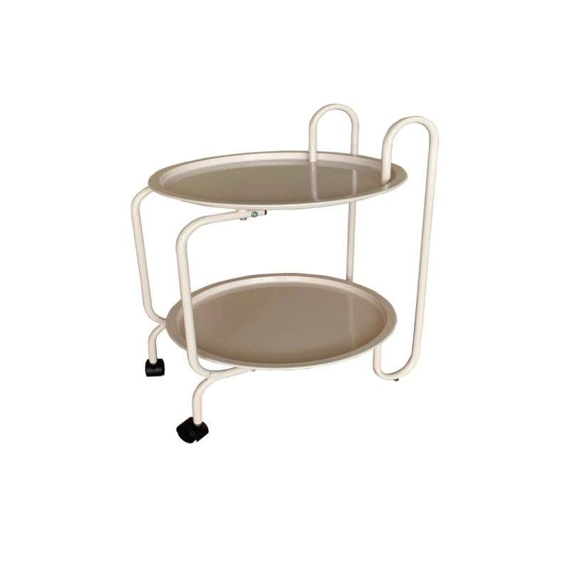 Multifunctional simple wrought iron round double-layer movable non-folding floor living room storage rack baking paint