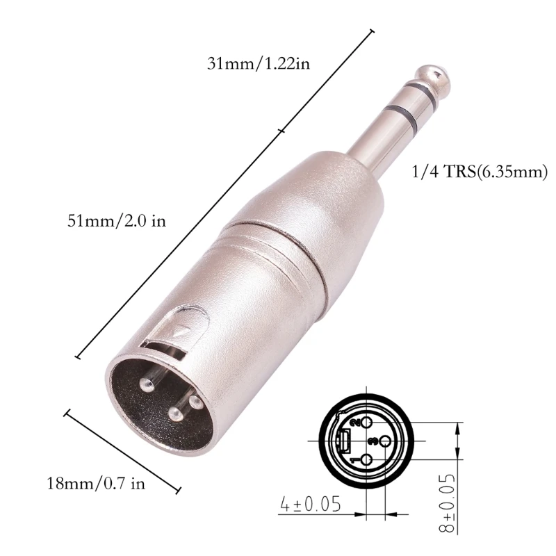 1/4-calowy męski adapter TRS na XLR męski, złącze audio zmiana płci 6,35 mm zbalansowany adapter łącznika do karty dźwiękowej