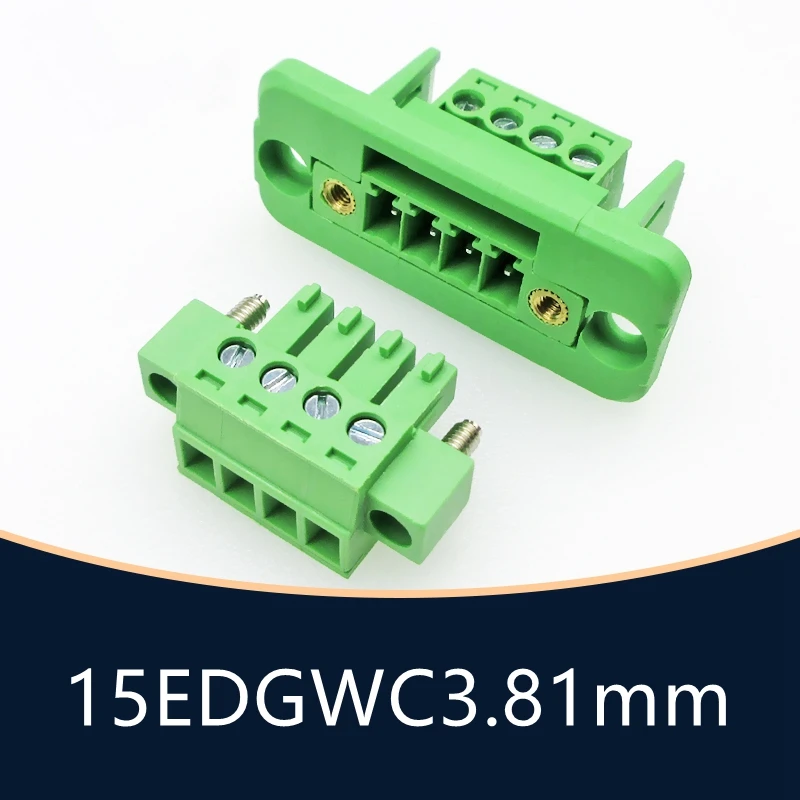 5sets 3.81mm Terminal Block Through-wall Welding-free Plug-in Type 2P/3P/4P/5P/6P/8P/10P/12P/16P 3.81mm with Flange Fixed Panel