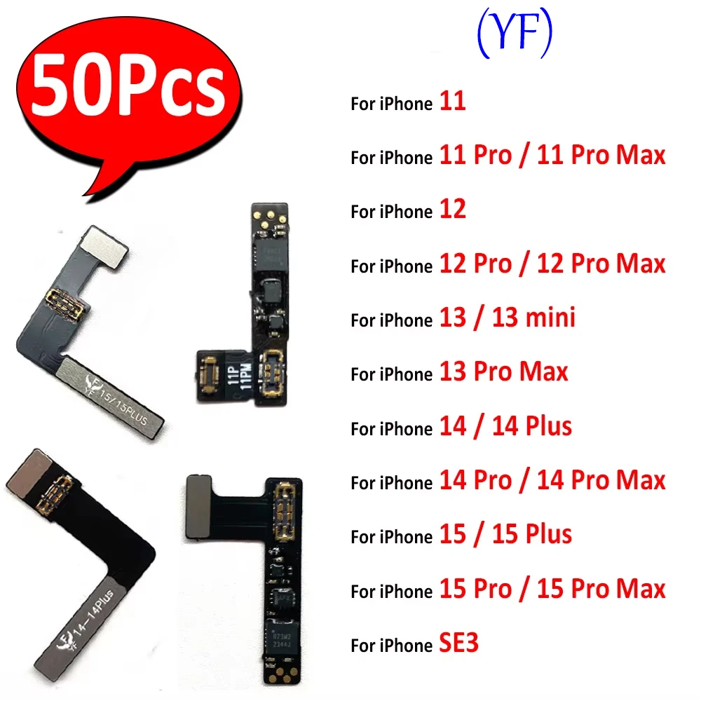 50Pcs，YF NEW Tested Battery Replacement Flex For iPhone 14 11Pro Max 13 mini 12 Pro 15 Plus Warning Removal Replace Repair Cable