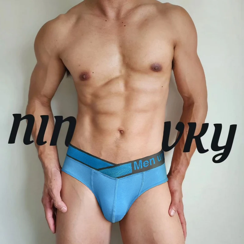 Sexy Pink Green Blue Waistband Modal Underwear Men Briefs Breathable Soft Low Waist Mens Brief Cueca Ropa Interior Hombre