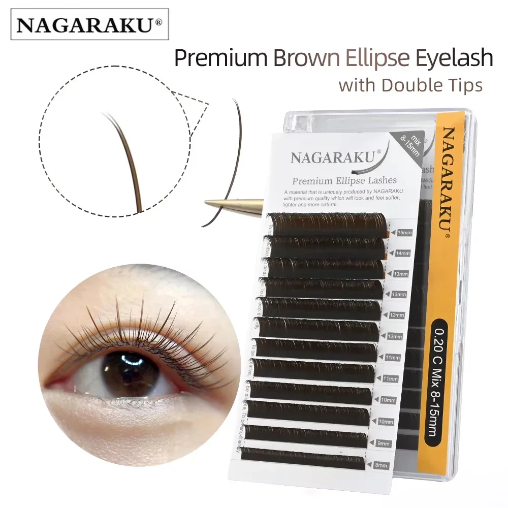 NAGARAKU Dark Brown Ellipse Eyelash Extensions Split Tips Soft Light Weight Individual