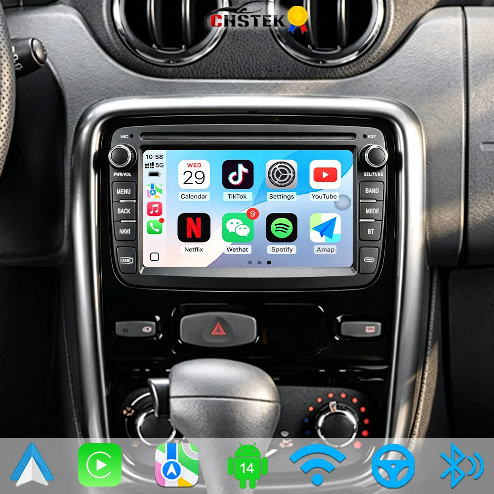 CHSTEK Android 14 Autoradio für Renault Dacia Duster Sandero Dokker Logan Lodgy Captur Symbol Carplay Stereo GPS WIFI RDS DSP BT