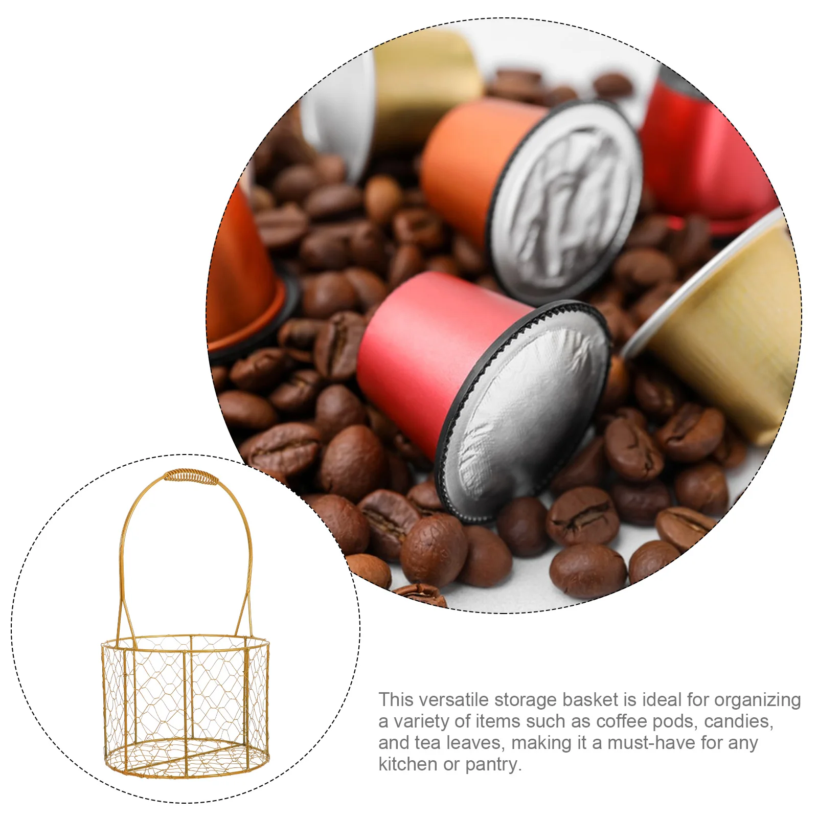 

Coffee Storage Basket Tea Flower Girl Basket Gold Candy Organizer Holder Desktop Pantry Gold Metal Flower Girl Decor
