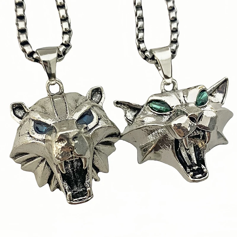 2 Stück Bären Katze Wildtier Kette Halskette Zauberer Spiel Rolle Luxus Strass Anhänger Halskette Vintage Goth Schmuck für Frauen Männer – Detail 1