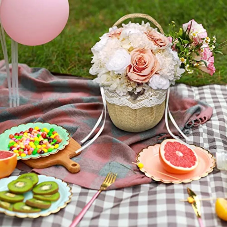 الخيش الزفاف زهرة فتاة سلة خمر سلة للزهور الجوت الورود ريفي الزفاف زهرة فتاة سلة مع الدانتيل الساتان الزفاف Pa