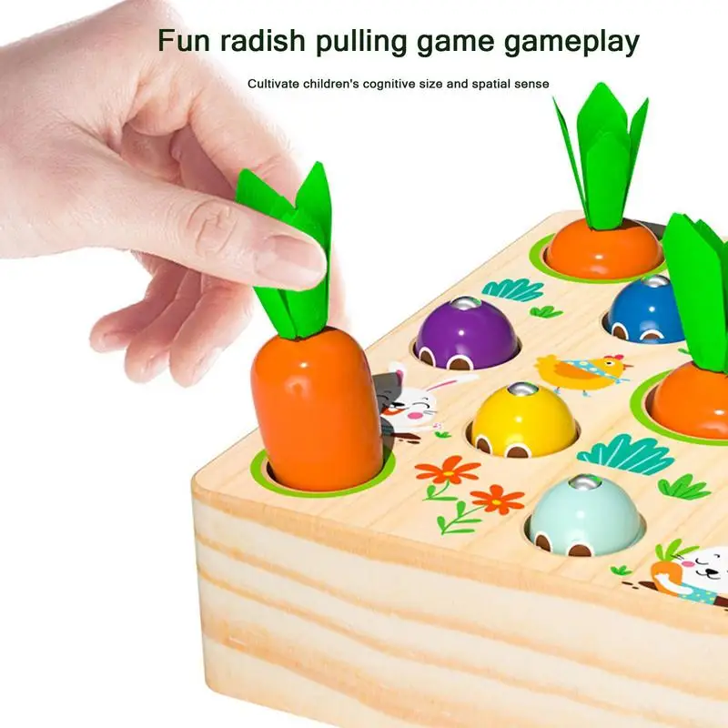 Infant Carrot Pulling Toy Carrot Shape Sorting Game Wooden Shape Sorter Colorful Carrot Shape Matching Puzzle Preschool Learning