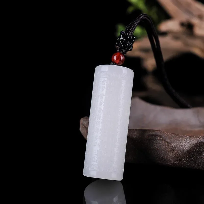 White Jade Heart Sutra Pendant Carved Fashion Amulet Buddhism Women Gifts Jadeite Jewelry Natural Gemstone Chinese Necklace