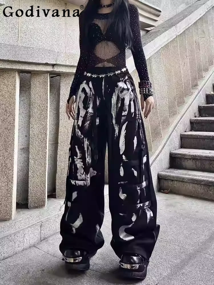 

Spring Summer American Punk Street Dance Subculture Personality Wide-leg Pants Dark Street Girl Versatile Loose Fashion Trousers