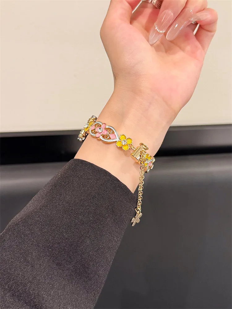 화웨이 GT5/GT5 Pro/GT4/GT2/3/4용 22mm/20mm/18mm 클로버 다이아몬드 세팅 메탈 패션 스트랩