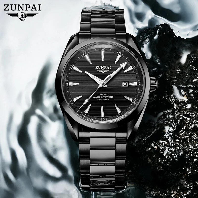 100%Original ZUNPAI Watch For Men Waterproof Stainless steel Fashion Luxury Men Watches Waterproof Luminous Quartz WristWatch