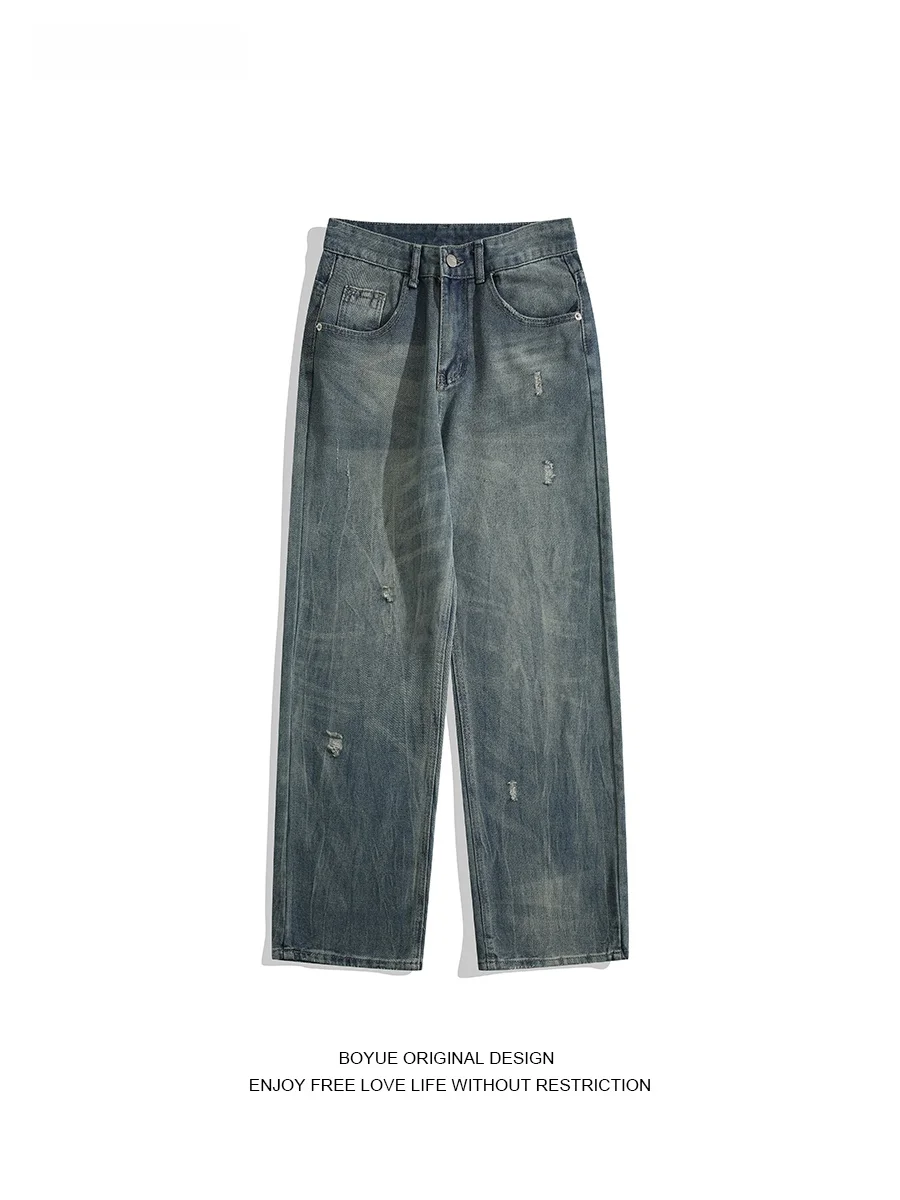 

Boyle High Street Dad Sle Men's Jeans Tear Hole Water Waed Straight Leg Long Trousers Casual Loose Fit Teenager Jeans