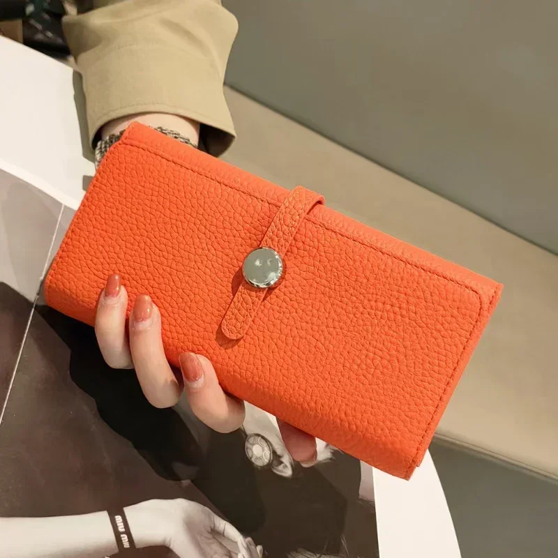 LOERSS-Portefeuille en cuir véritable pour femme, pochette longue, porte-monnaie, porte-cartes, poche à fermeture éclair, luxe, mode pour femme, nouveau, 2023