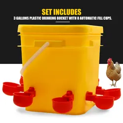 10L Chicken Duck Goose Bucket Chicken Waterer Kit with 8Auto-Fill Cups for Poultry Automatic Chicken Drinking Bowl Chicken Feede