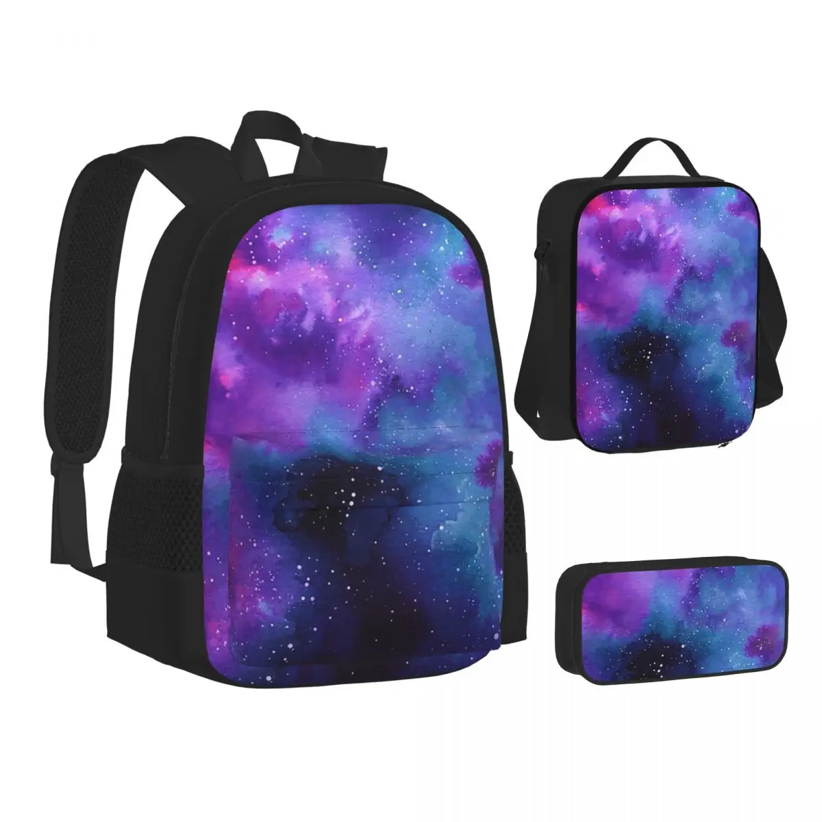 Neon Galaxy Dreams Backpacks Students Bookbag School Bags Children Rucksack Lunch Bag Pen Bag Three-Piece Set