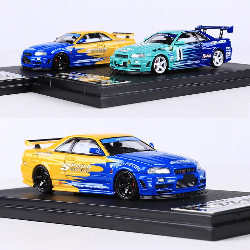 

Быстрая скорость FS 1:64 Skyline GTR R34, ложка/Falken, литая под давлением модель автомобиля из сплава