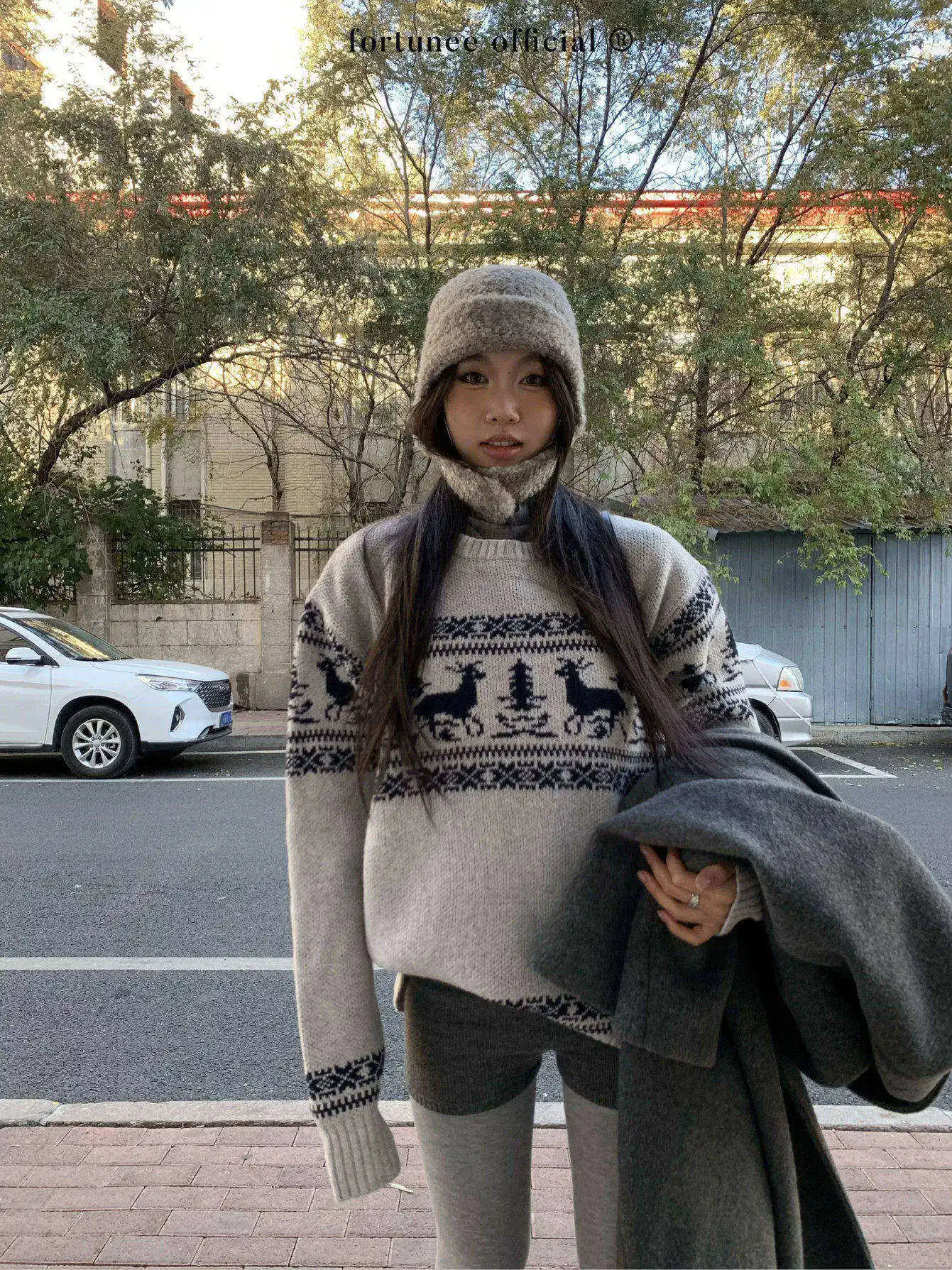 

Fortunee Cisas Retro Deer Embroidery round Ne Pullover Sweater Autumn Winter New Sle Knitted Top Women's Faion