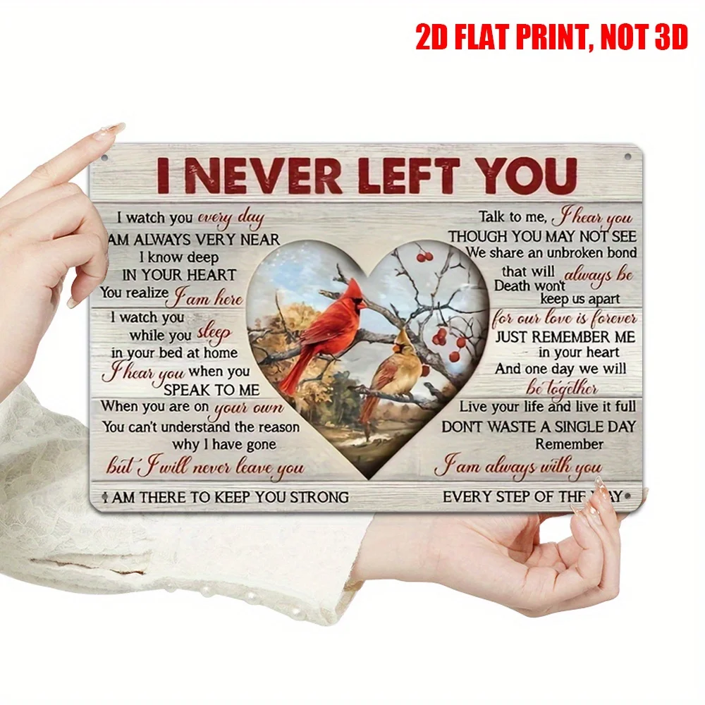 2D Flat Cardinal Memorial Metal Sign, 12 X 8 Inches, Equipped with Cardinals And Heart-Shaped Home Decor,