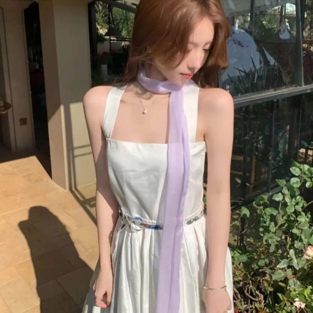 

Thin Long Silk Scarf Adjustable Soft Wrap Chiffon Silk Scarf Clothing Accessories Pink/purple Ribbon Neckerchief