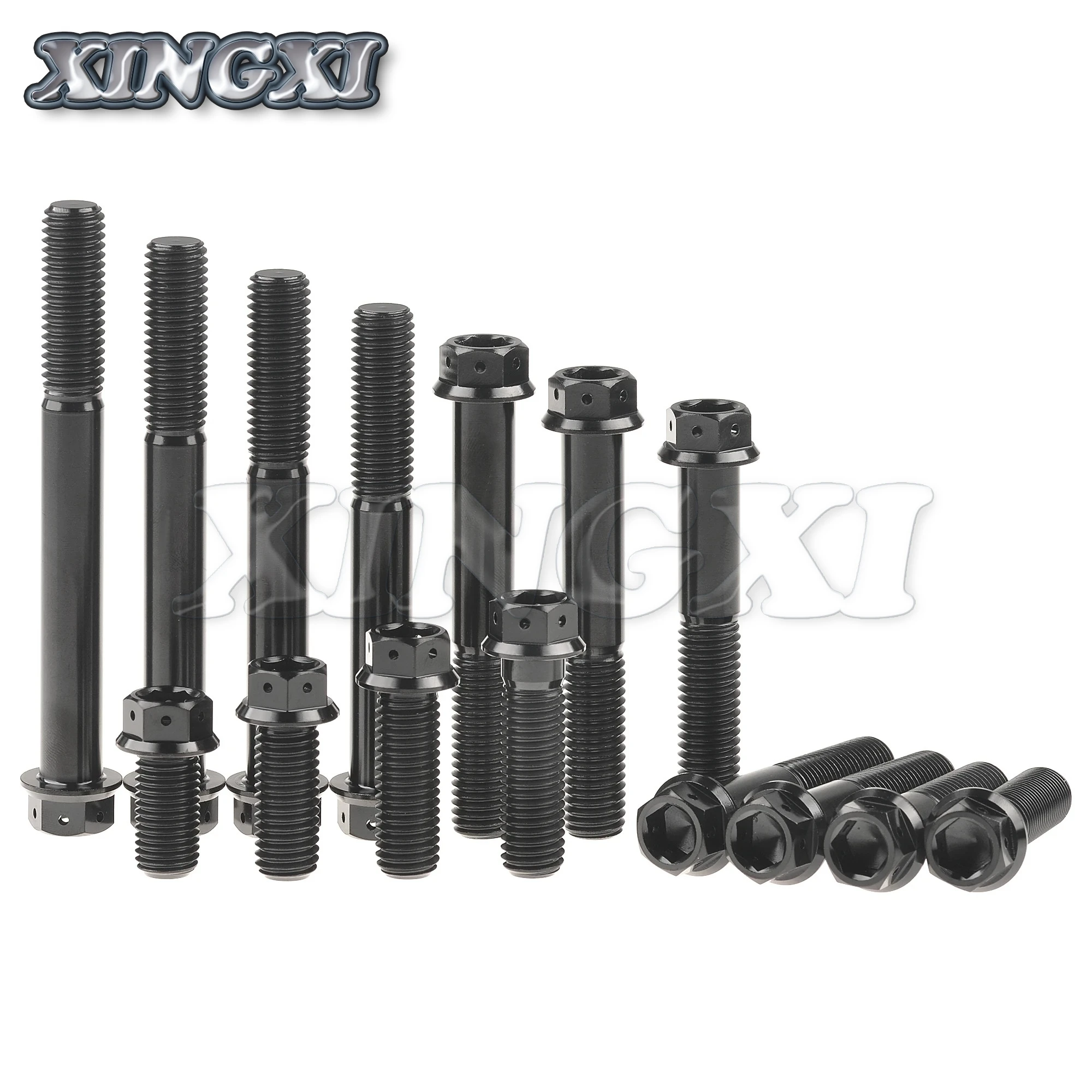 Xingxi 5PCS Titanium Bolt M10 X 20 25 30 35 40 45 50 55 60 65 70 75 80 85 90mm Flange Hex Head Screw for Bike Motorcycl Refitted