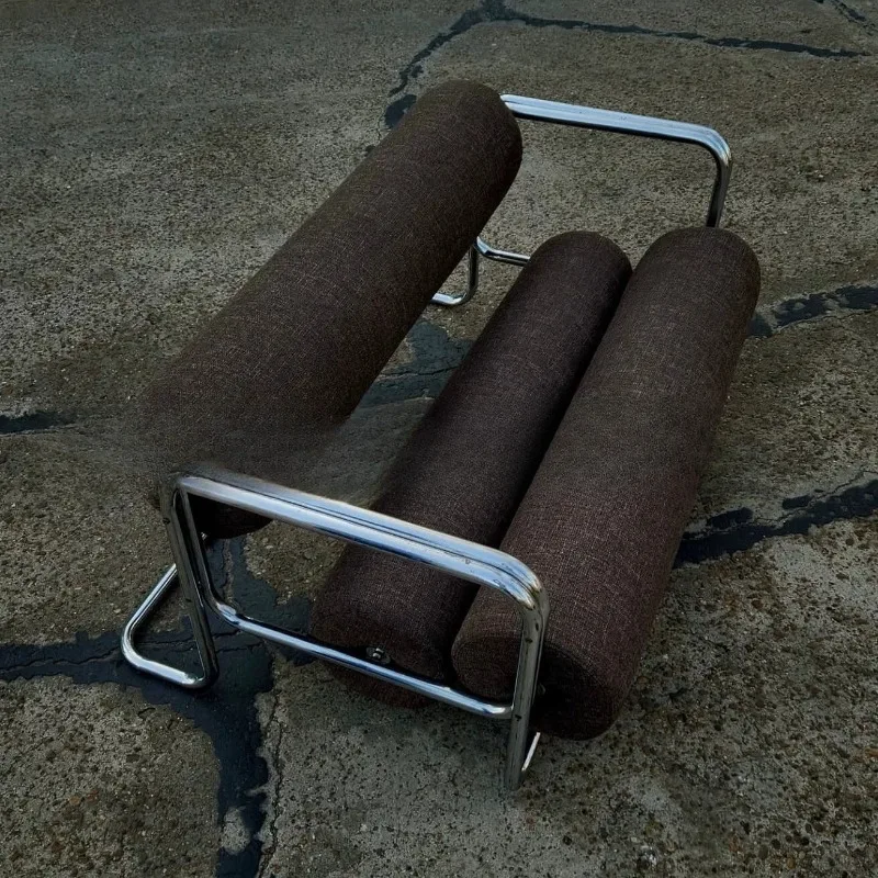 Art design cylindrical leisure chair, medieval retro brown stainless steel chrome-plated personalized sofa chair