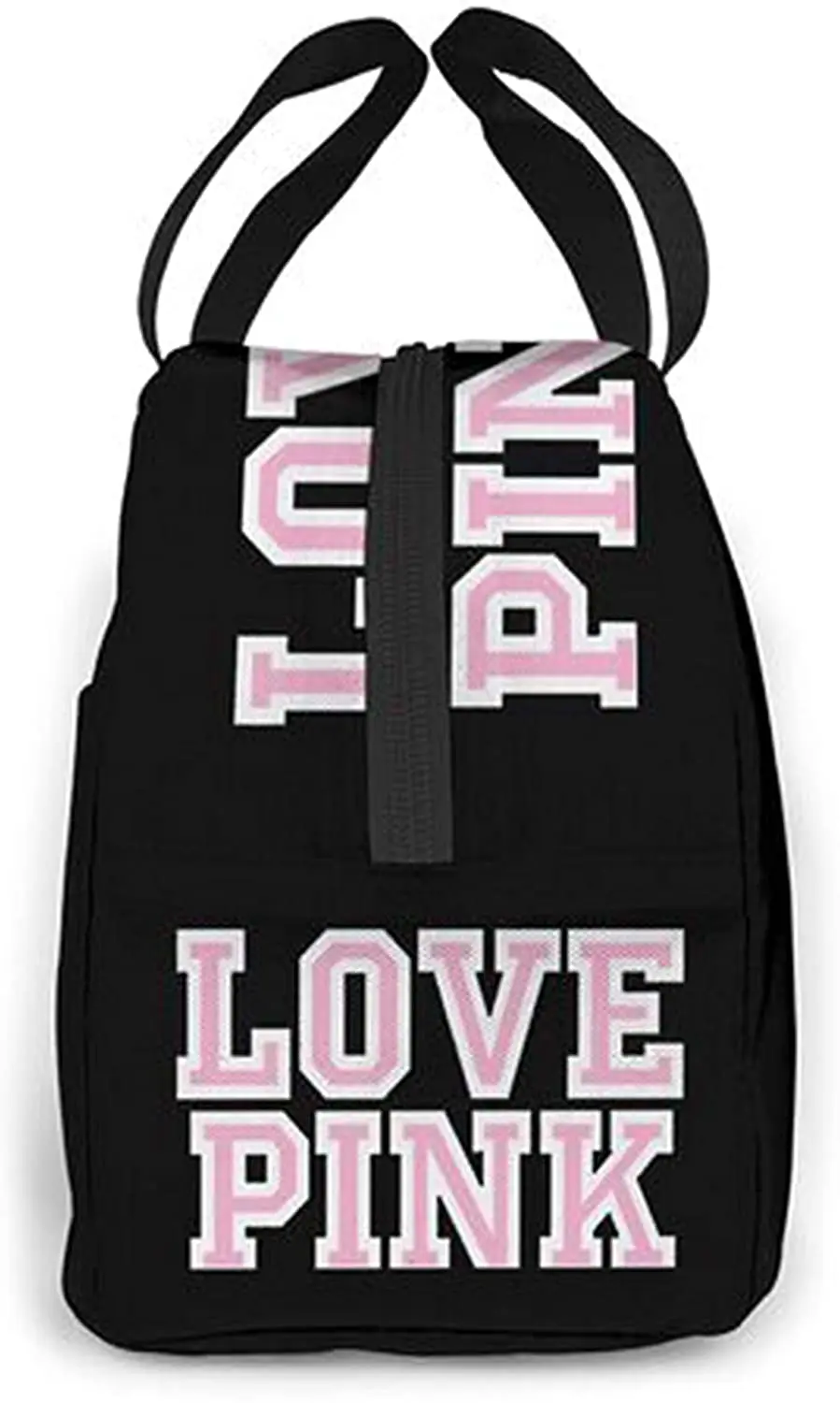 Love Pink Black Portable Insulated Lunch Bag Waterproof Tote Bento Bags Lunch Tote for Women Lunch Box for Work School Picnic