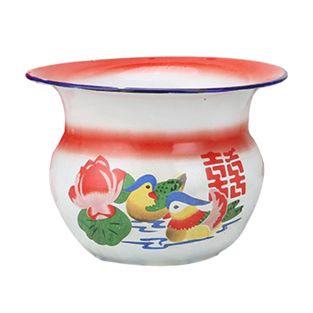 

Old Style Spittoon Enamel Bed Pan Portable Container Home Bedroom Decorative Vase Sturdy Material Simple Design Household Use