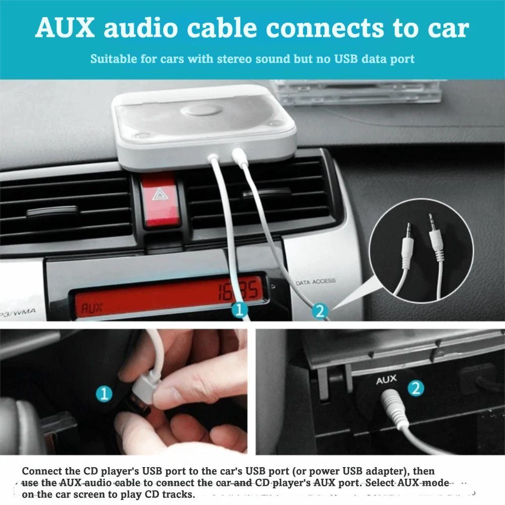 No Decoding Required Car Disc Player USB Port Universal External Disc Player Easy Plug Play Auxiliary Cable Disc Player