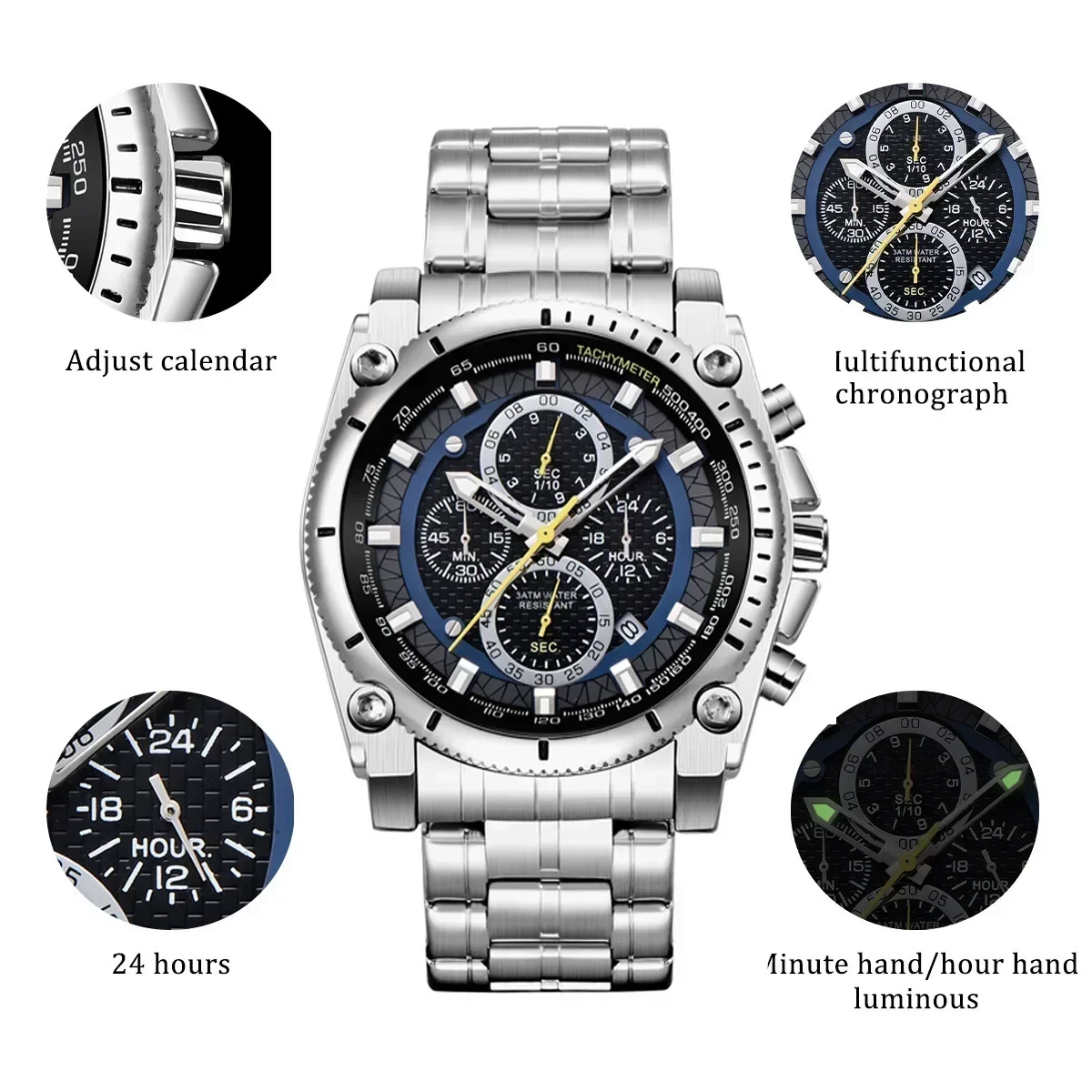 Blue angel designer esportes masculino relógio de pulso mecânico safira luxo relógio automático para homem aço inoxidável à prova dwaterproof água
