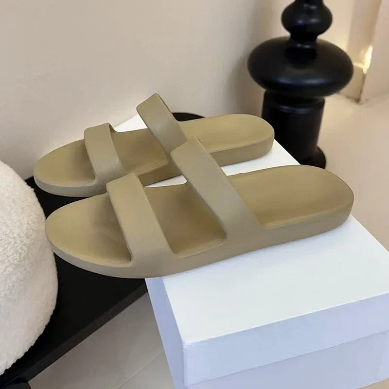 Простые тапочки на толстой подошве с мягкой подошвой, женские универсальные сандалии с открытым носком, летняя пляжная обувь на плоской подошве для отдыха на открытом воздухе, обувь для ленивых