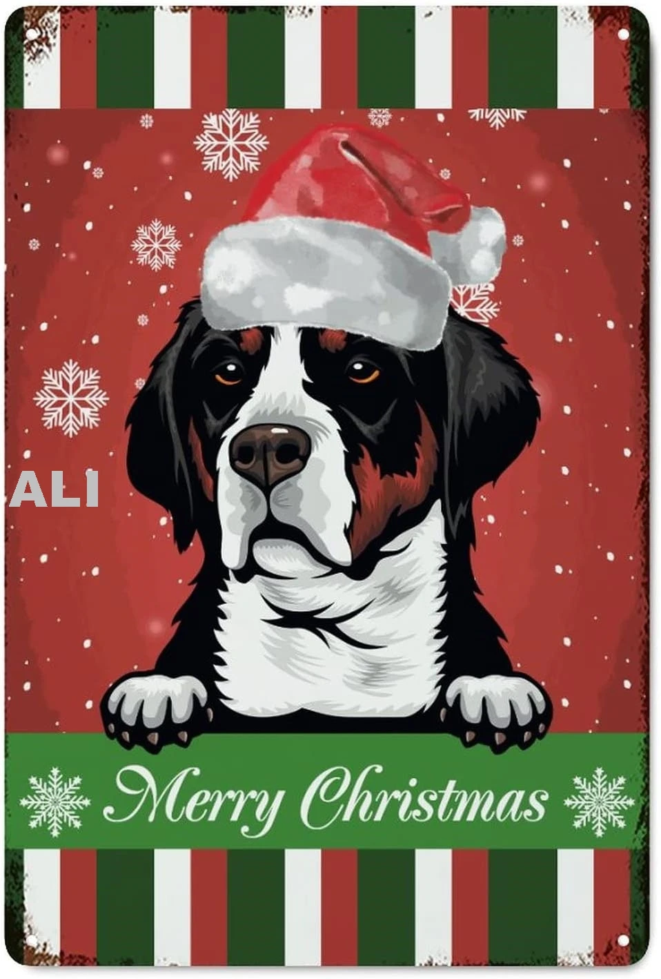 Red Background Snowflake Christmas Dog Merry Christmas Metal Signs Vintage Dog Decor Tin Sign Wall Plaque for Garage Man Ca sign