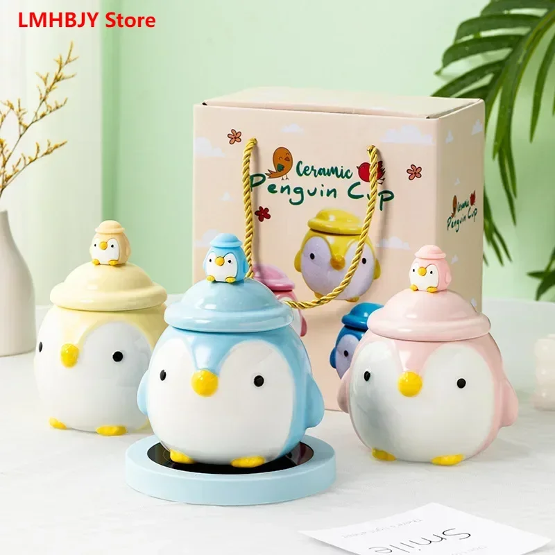 LMHBJY Cute Cartoon Penguin Constant Temperature Ceramic Cup Cute Cartoon Coffee Cup Milk Cup Office Cup Cute Water Cup