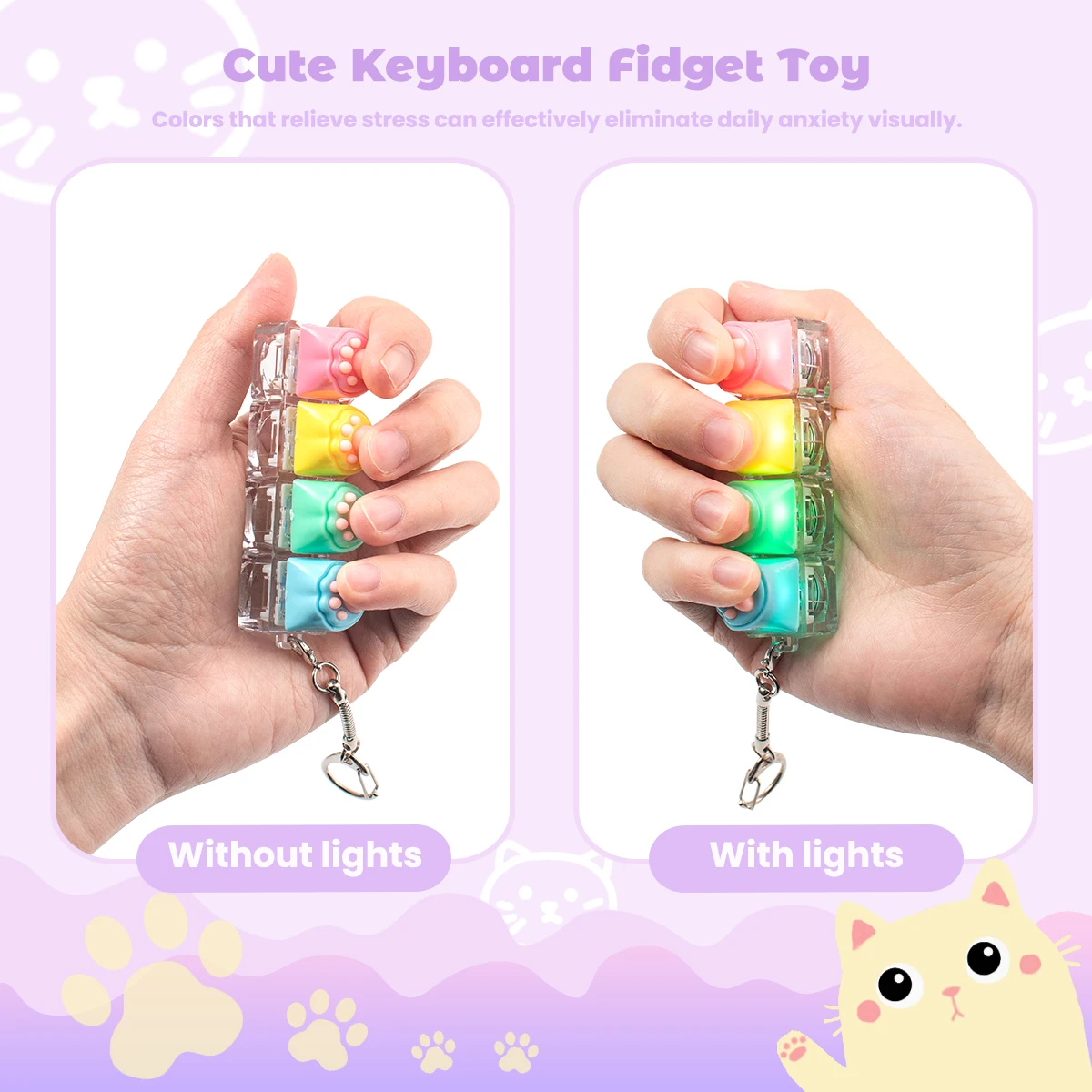Colorful Cat Claw Keychain Key Keyboard Clicker Fidget Toy Backpack Pendant Desktop Accessories Office Decompression Press Tools