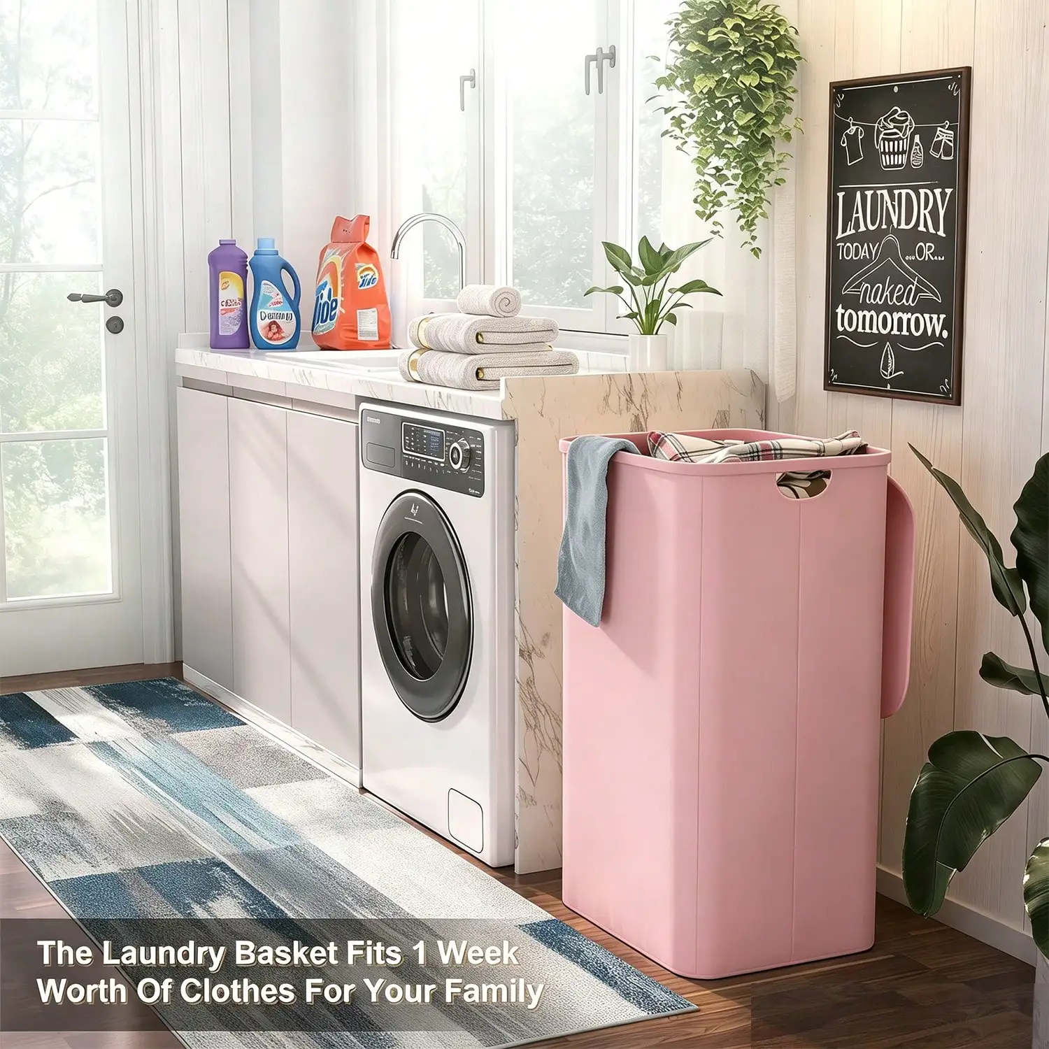 Laundry Hamper With Lid Cover - Sturdy Tall Bamboo Laundry Basket Clothes Organizer - Aesthetic Bedroom Fabric Bin - Big Bathroom Dirty Clothes Hamper - 100 Liters - Beige Vegetable Basket sh25081294295562677